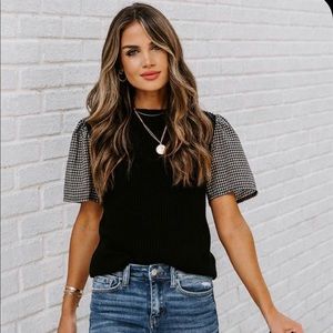 Megan Cotton Blend Contrast Sleeve Sweater Top